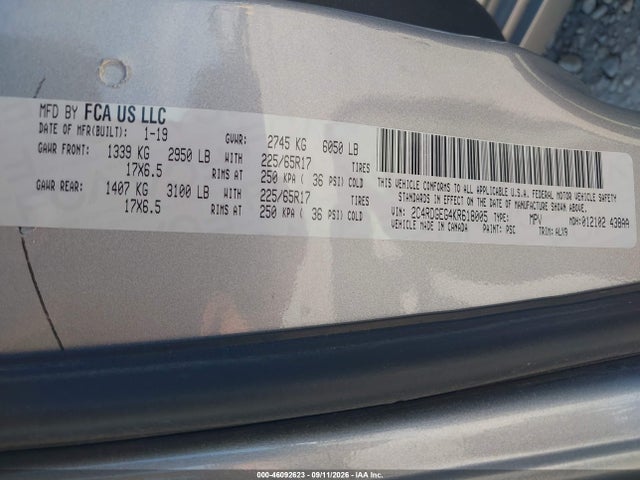 2019 Dodge Grand Caravan Gt მანქანა იყიდება აუქციონზე, vin: 2C4RDGEG4KR618005, აუქციონის ნომერი: 46092623