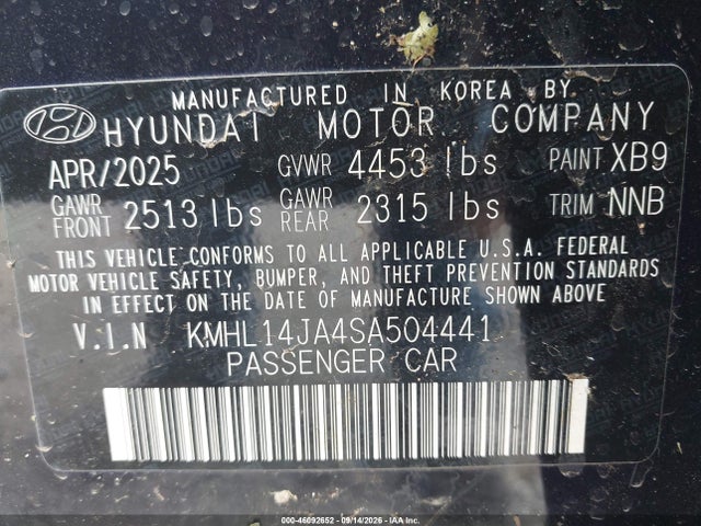 Aukcja sprzedaży 2025 Hyundai Sonata Sel Convenience, vin: KMHL14JA4SA504441, numer aukcji: 46092652