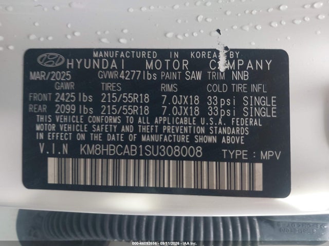Продажа на аукционе авто 2025 Hyundai Kona Sel, vin: KM8HBCAB1SU308008, номер лота: 46092656