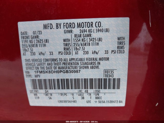 Продаж на аукціоні авто 2023 Ford Explorer Xlt, vin: 1FMSK8DH0PGB30987, номер лоту: 46092675