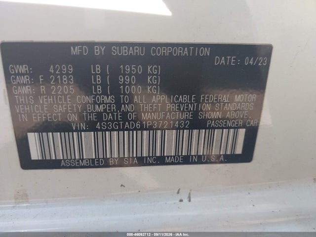 Продаж на аукціоні авто 2023 Subaru Impreza Premium 5-door, vin: 4S3GTAD61P3721432, номер лоту: 46092712
