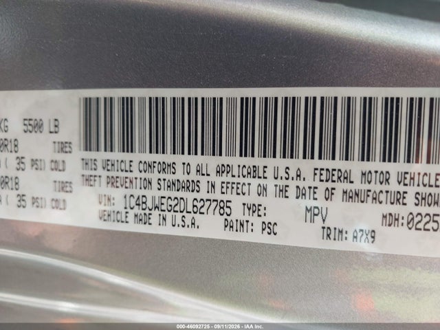 46092725 :رقم المزاد ، 1C4BJWEG2DL627785 vin ، 2013 Jeep Wrangler Unlimited Sahara مزاد بيع