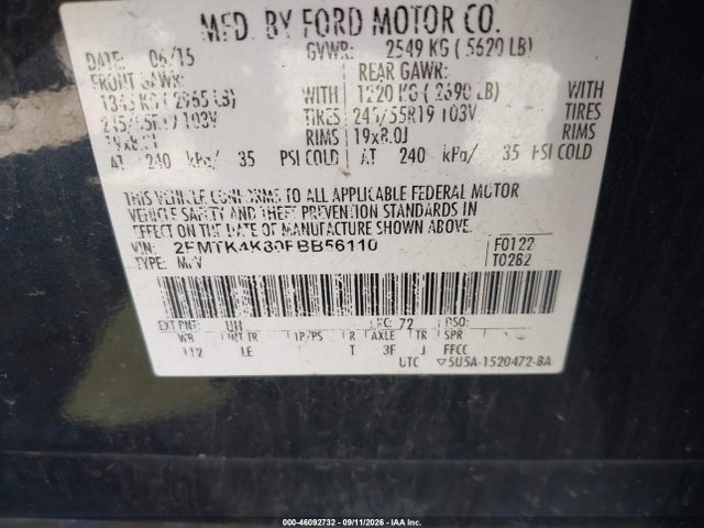 Продаж на аукціоні авто 2015 Ford Edge Titanium, vin: 2FMTK4K80FBB56110, номер лоту: 46092732