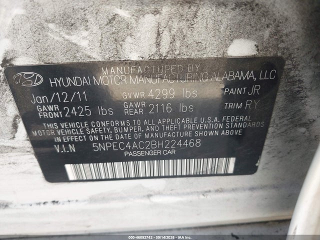 Продаж на аукціоні авто 2011 Hyundai Sonata Se, vin: 5NPEC4AC2BH224468, номер лоту: 46092742