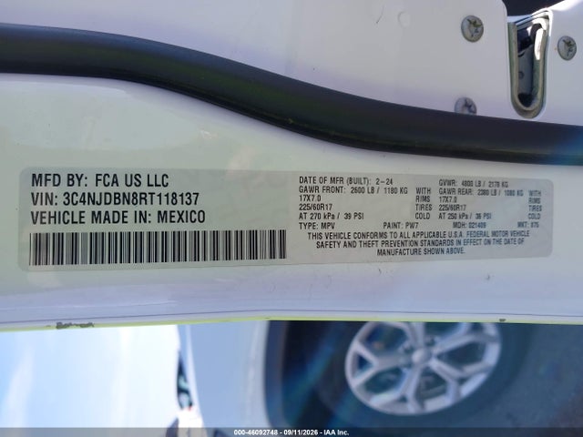 Auction sale of the 2024 Jeep Compass Latitude 4x4, vin: 3C4NJDBN8RT118137, lot number: 46092748