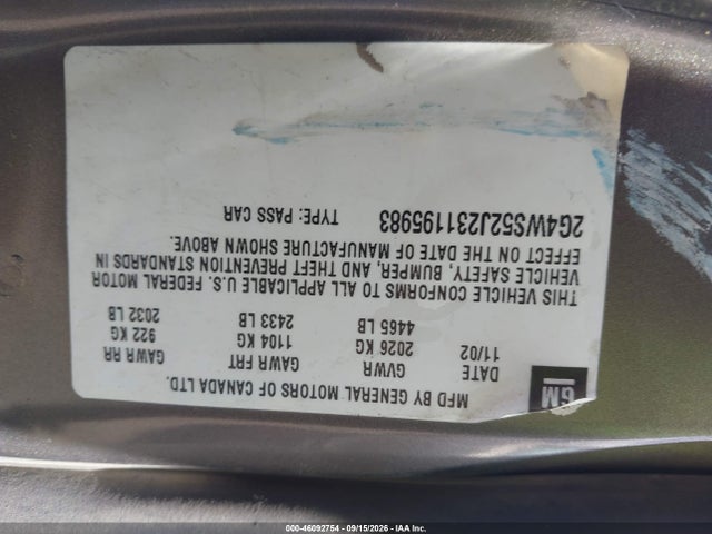46092754 :رقم المزاد ، 2G4WS52J231195983 vin ، 2003 Buick Century Custom مزاد بيع