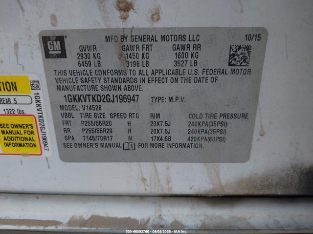 Aukcja sprzedaży 2016 Gmc Acadia Denali, vin: 1GKKVTKD2GJ196947, numer aukcji: 46092760