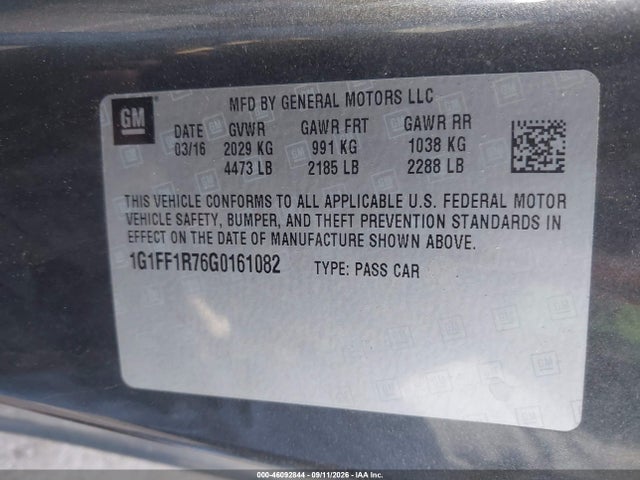 46092844 :رقم المزاد ، 1G1FF1R76G0161082 vin ، 2016 Chevrolet Camaro 1ss مزاد بيع