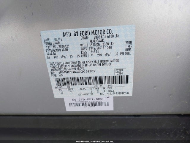 Продажа на аукционе авто 2016 Ford Explorer, vin: 1FM5K8B83GGC62982, номер лота: 46092882