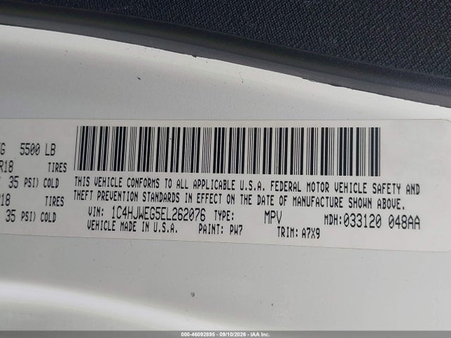 2014 Jeep Wrangler Unlimited Sahara მანქანა იყიდება აუქციონზე, vin: 1C4HJWEG5EL262076, აუქციონის ნომერი: 46092895