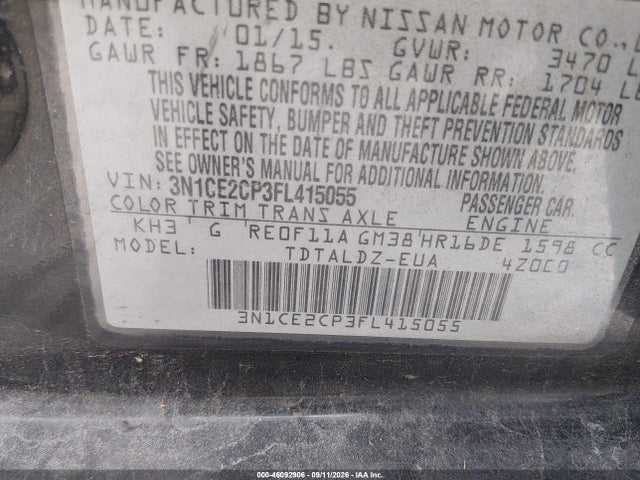 Продажа на аукционе авто 2015 Nissan Versa Note S (sr)/s Plus/sl/sr/sv, vin: 3N1CE2CP3FL415055, номер лота: 46092906