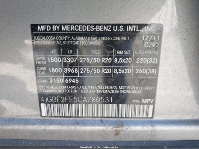 Aukcja sprzedaży 2012 Mercedes-benz Gl 350 Bluetec 4matic, vin: 4JGBF2FE5CA780531, numer aukcji: 46092912
