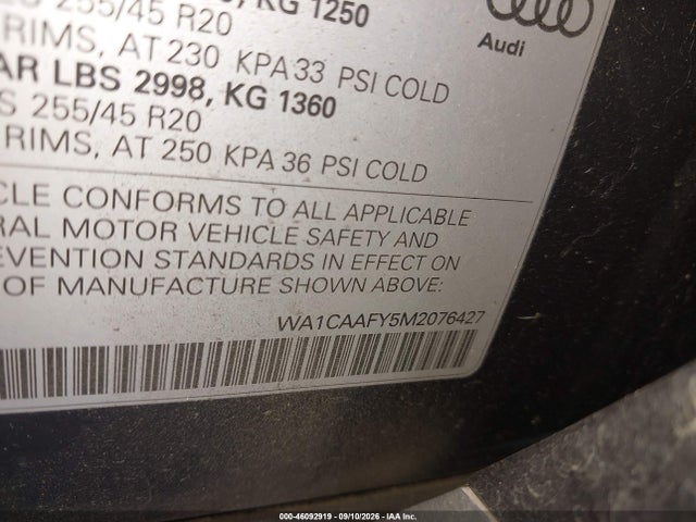 Aukcja sprzedaży 2021 Audi Q5 Prestige 45 Tfsi Quattro S Tronic, vin: WA1CAAFY5M2076427, numer aukcji: 46092919