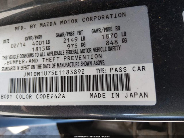 46092946 :رقم المزاد ، JM1BM1U75E1183892 vin ، 2014 Mazda Mazda3 I Sport مزاد بيع