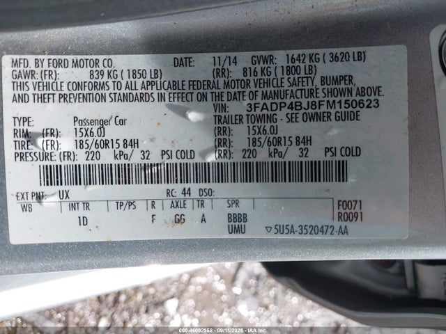 Aukcja sprzedaży 2015 Ford Fiesta Se, vin: 3FADP4BJ8FM150623, numer aukcji: 46092958