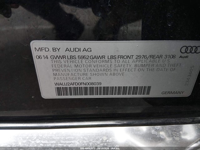 Aukcja sprzedaży 2015 Audi A8 4.0t, vin: WAUJ2AFD0FN008039, numer aukcji: 46092972