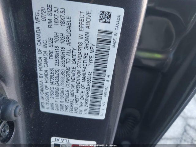 2HKRW2H88LH666543 Honda Cr-v Awd Ex-l