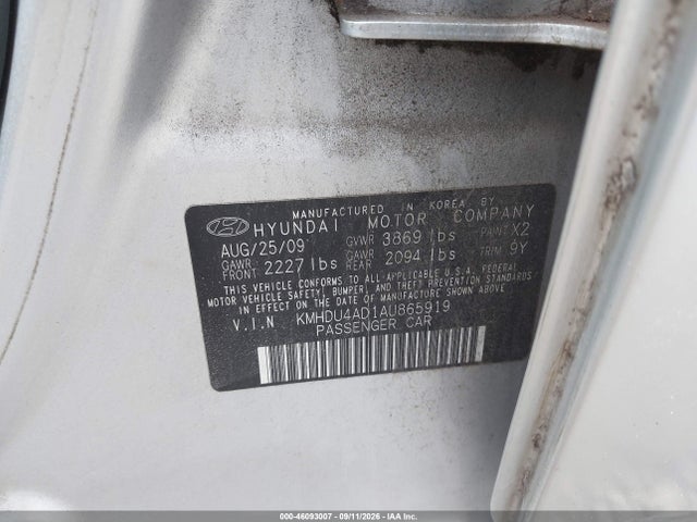 Aukcja sprzedaży 2010 Hyundai Elantra Gls, vin: KMHDU4AD1AU865919, numer aukcji: 46093007
