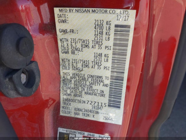 Aukcja sprzedaży 2018 Nissan Frontier S, vin: 1N6BD0CT6JN727115, numer aukcji: 46093010