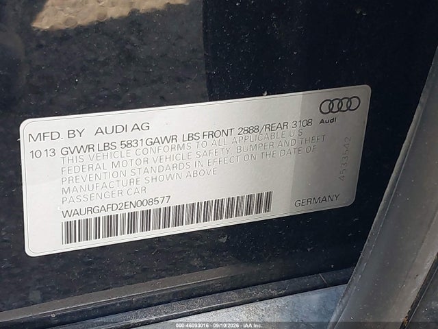 2014 Audi A8 L 3.0t მანქანა იყიდება აუქციონზე, vin: WAURGAFD2EN008577, აუქციონის ნომერი: 46093016