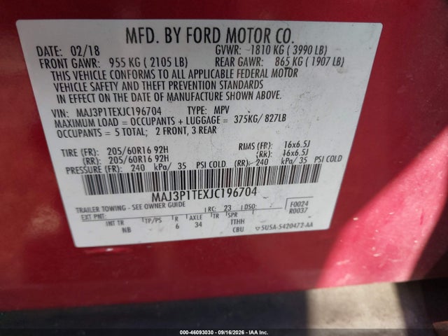 Aukcja sprzedaży 2018 Ford Ecosport Se, vin: MAJ3P1TEXJC196704, numer aukcji: 46093030