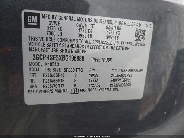 2011 Chevrolet Silverado 1500 Lt მანქანა იყიდება აუქციონზე, vin: 3GCPKSE3XBG196888, აუქციონის ნომერი: 46093039