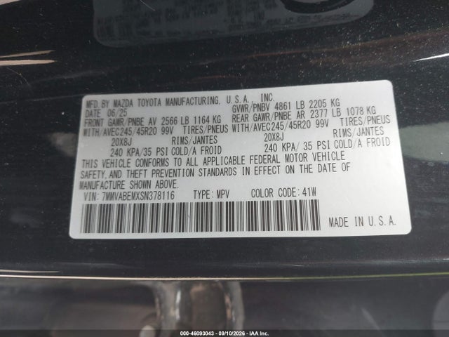 46093043 :رقم المزاد ، 7MMVABEMXSN378116 vin ، 2025 Mazda Cx-50 2.5 S Premium Plus Package مزاد بيع