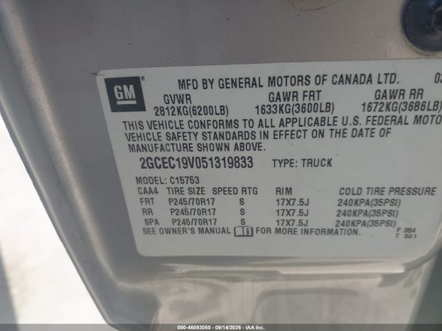 Aukcja sprzedaży 2005 Chevrolet Silverado 1500 Work Truck, vin: 2GCEC19V051319833, numer aukcji: 46093050