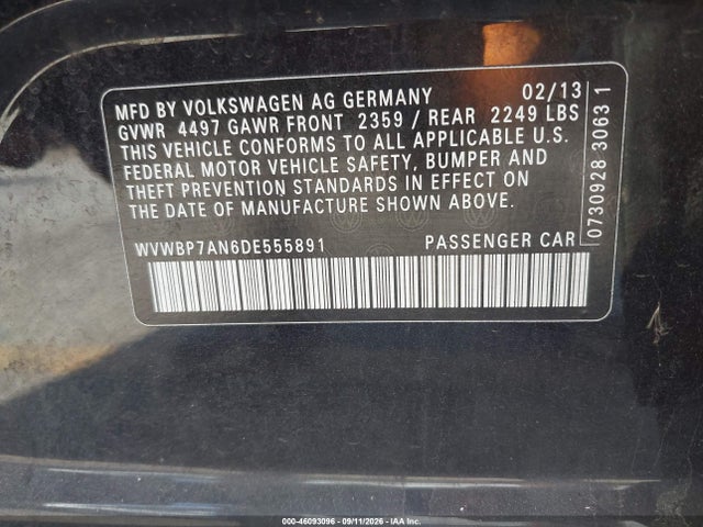 2013 Volkswagen Cc 2.0t Sport მანქანა იყიდება აუქციონზე, vin: WVWBP7AN6DE555891, აუქციონის ნომერი: 46093096