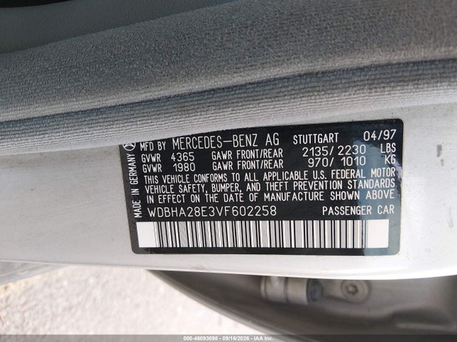 Продажа на аукционе авто 1997 Mercedes-benz C 280, vin: WDBHA28E3VF602258, номер лота: 46093098