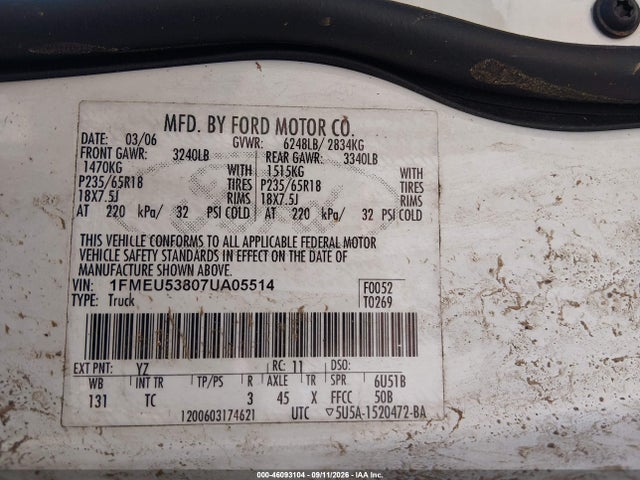46093104 :رقم المزاد ، 1FMEU53807UA05514 vin ، 2007 Ford Explorer Sport Trac Limited مزاد بيع