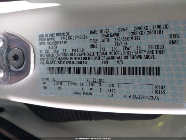 Продажа на аукционе авто 2024 Lincoln Corsair Grand Touring, vin: 5LMTJ5DZ1RUL08910, номер лота: 46093105