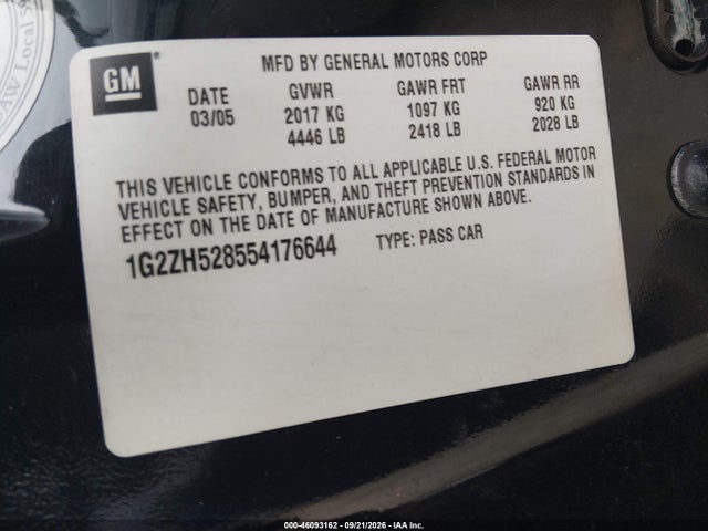 Продажа на аукционе авто 2005 Pontiac G6 Gt, vin: 1G2ZH528554176644, номер лота: 46093162