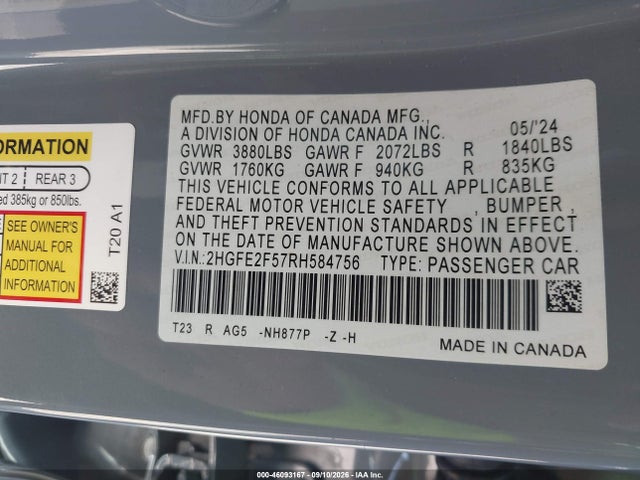 2HGFE2F57RH584756 Honda Civic Sport