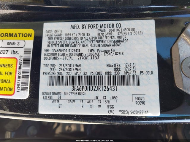 Продажа на аукционе авто 2018 Ford Fusion Se, vin: 3FA6P0HD2JR126431, номер лота: 46093173
