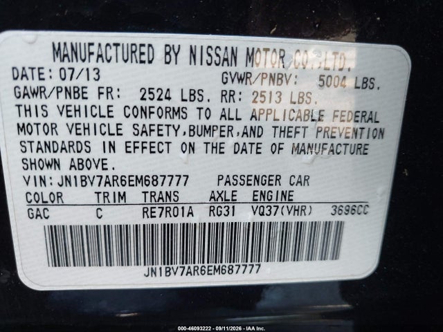 Aukcja sprzedaży 2014 Infiniti Q50 Premium, vin: JN1BV7AR6EM687777, numer aukcji: 46093222