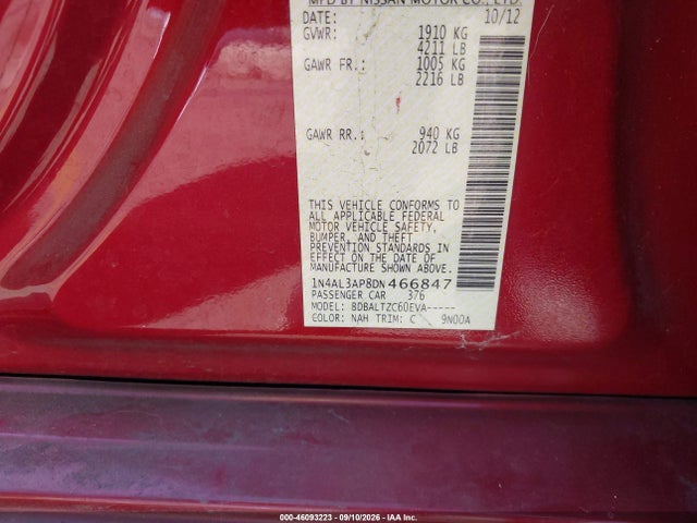 Продажа на аукционе авто 2013 Nissan Altima 2.5 Sv, vin: 1N4AL3AP8DN466847, номер лота: 46093223