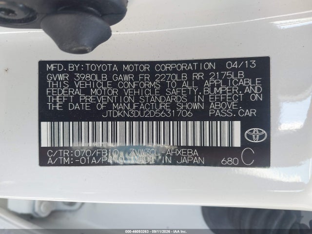 Aukcja sprzedaży 2013 Toyota Prius Three, vin: JTDKN3DU2D5631706, numer aukcji: 46093263