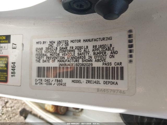 Aukcja sprzedaży 2009 Toyota Corolla Le, vin: 1NXBU40E19Z082029, numer aukcji: 46093267