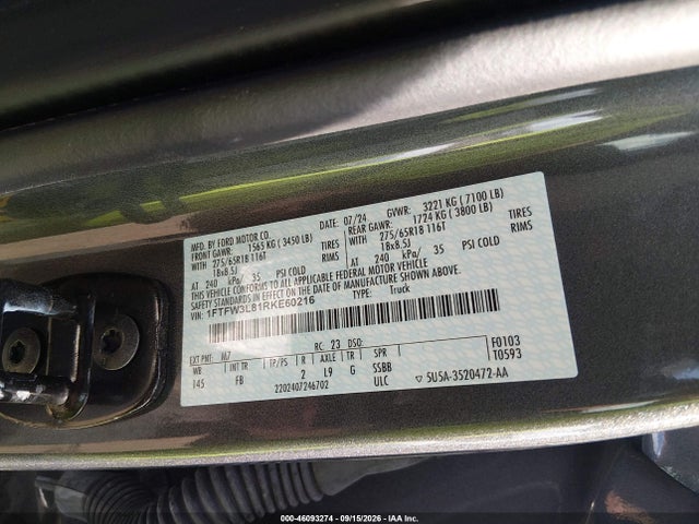 Продажа на аукционе авто 2024 Ford F-150 Xlt, vin: 1FTFW3L81RKE60216, номер лота: 46093274