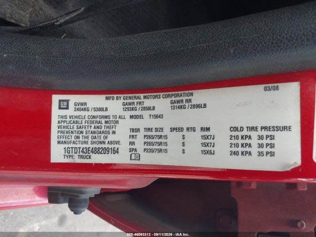 Продаж на аукціоні авто 2008 Gmc Canyon Sle2, vin: 1GTDT43E488209164, номер лоту: 46093312