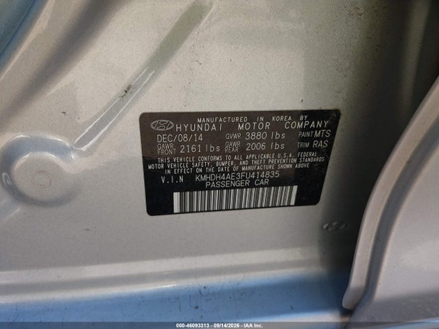Продажа на аукционе авто 2015 Hyundai Elantra Se, vin: KMHDH4AE3FU414835, номер лота: 46093313