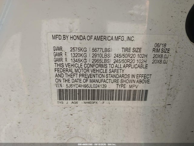 2018 Acura Mdx Technology Package   Acurawatch Plus Pkg მანქანა იყიდება აუქციონზე, vin: 5J8YD4H56JL024139, აუქციონის ნომერი: 46093365