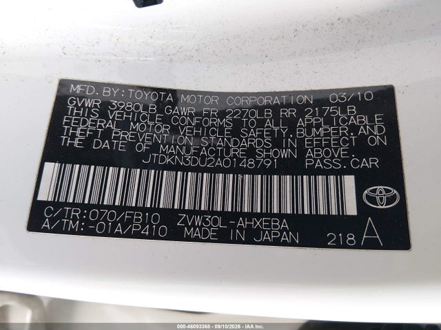 Продаж на аукціоні авто 2010 Toyota Prius Ii, vin: JTDKN3DU2A0148791, номер лоту: 46093368