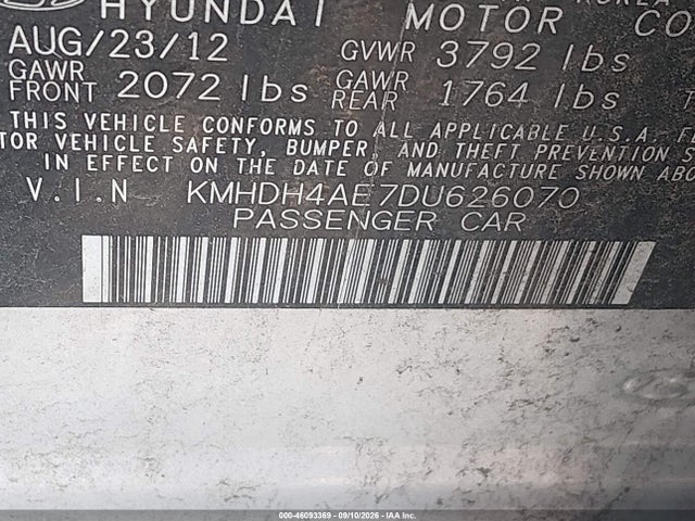 Auction sale of the 2013 Hyundai Elantra Gls, vin: KMHDH4AE7DU626070, lot number: 46093369