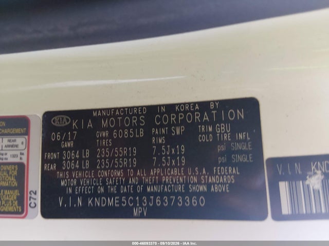 Aukcja sprzedaży 2018 Kia Sedona Sx Limited, vin: KNDME5C13J6373360, numer aukcji: 46093370