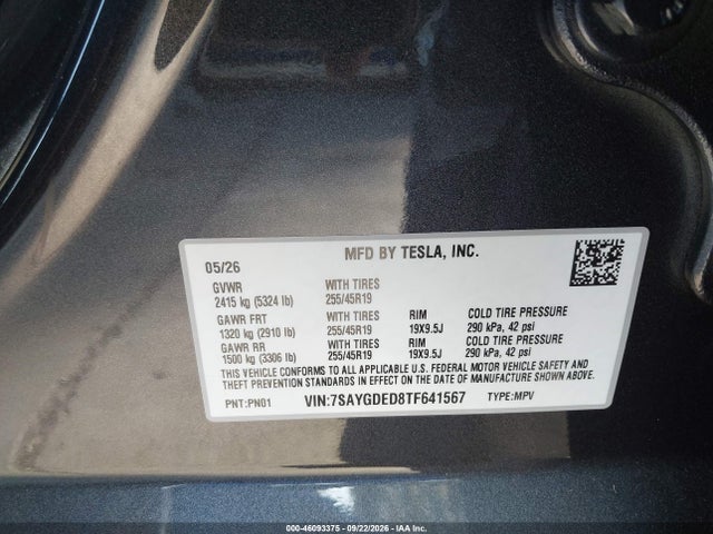 7SAYGDED8TF641567 Tesla Model Y Premium Rear-wheel Drive/rear-wheel Drive