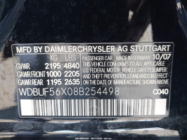 2008 Mercedes-benz E 350 მანქანა იყიდება აუქციონზე, vin: WDBUF56X08B254498, აუქციონის ნომერი: 46093387