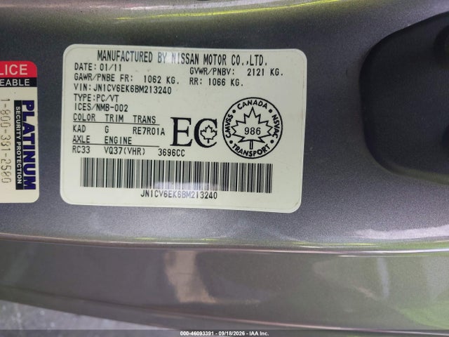 Продаж на аукціоні авто 2011 Infiniti G37 Ipl, vin: JN1CV6EK6BM213240, номер лоту: 46093391