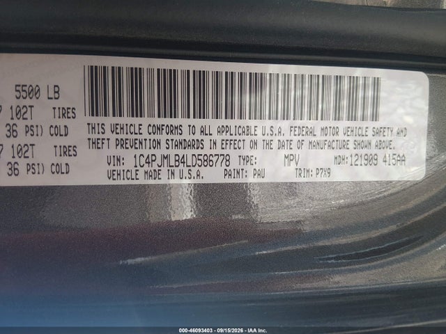 Продаж на аукціоні авто 2020 Jeep Cherokee Latitude Plus 4x4, vin: 1C4PJMLB4LD586778, номер лоту: 46093403